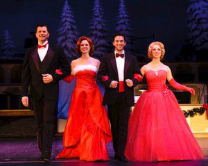 Todd Dubail, Allison Spratt Pearce, Jeffrey Scott Parsons and Tro Shaw (left to right) star in “Irving Berlin’s White Christmas” at San Diego Musical Theatre. — Ken Jacques